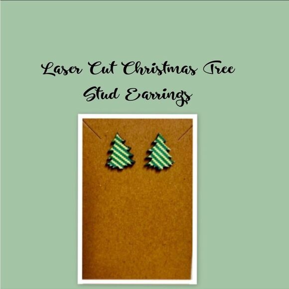 Laser Cut Christmas Tree Stud Earrings, Christmas Tree Earrings - Picture 1 of 2